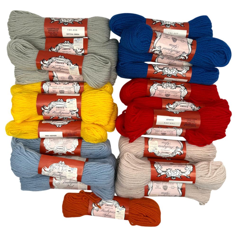 Lot of 25 Skeins Scovill Dritz Needlepoint Yarn 40 yds ea 100% Virgin Wool NOS
